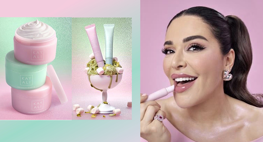 the new kayali yum collection featuring lip balms & body care in marshmallow & pistachio gelato scents